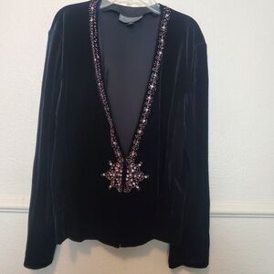 Km Collections Milla Bell black velvet jacket or‎ cardigan with beaded XL